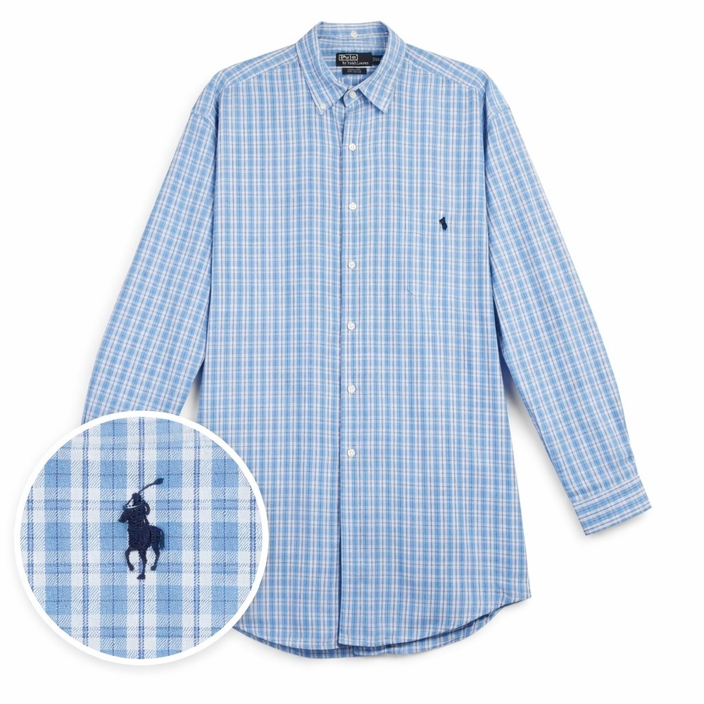 Polo Ralph Lauren Shirt Men XXL Blue Plaid Marlowe‎ Preppy Heritage Ivy League